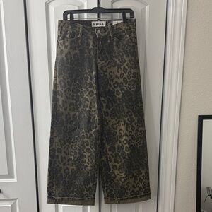 PTCL Leopard-Print Wide Leg Jeans in Olive & Black